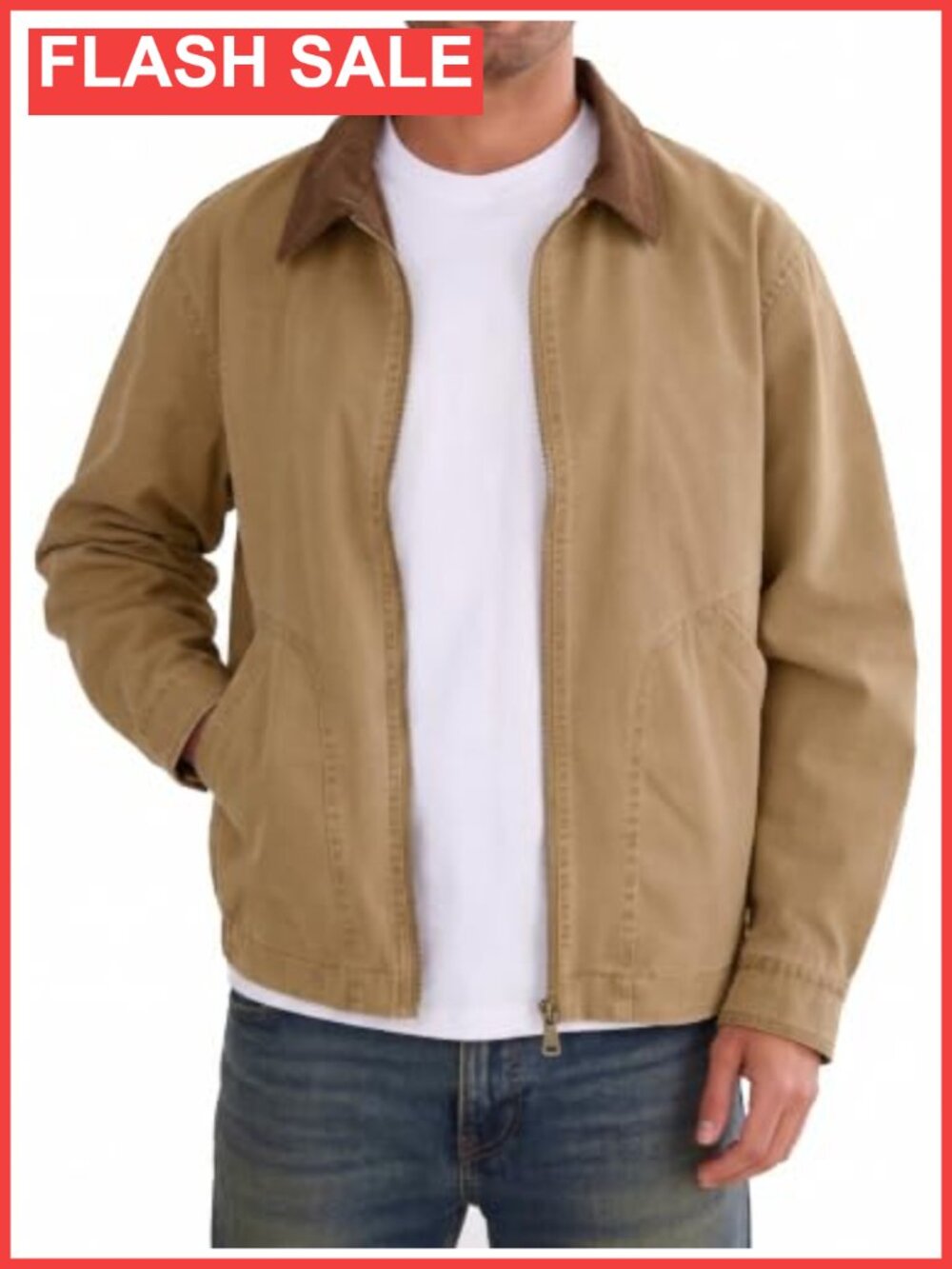 Mens Lightweight Barn Jacket Windbreaker Full Zip Corduroy Collar